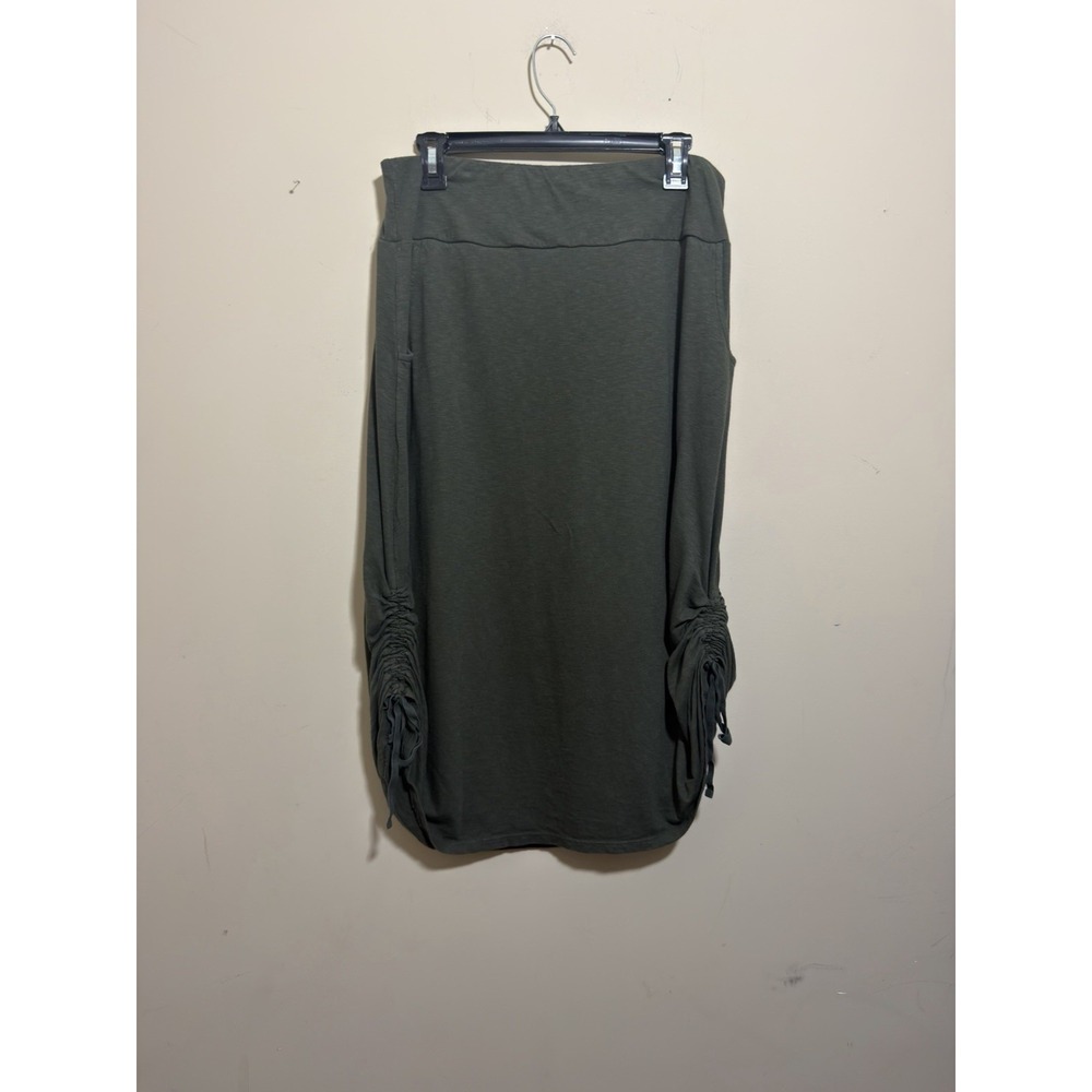 Pure J Jill Olive Green Easy Knit Side Tie Midi Skirt Petite Medium Pockets
